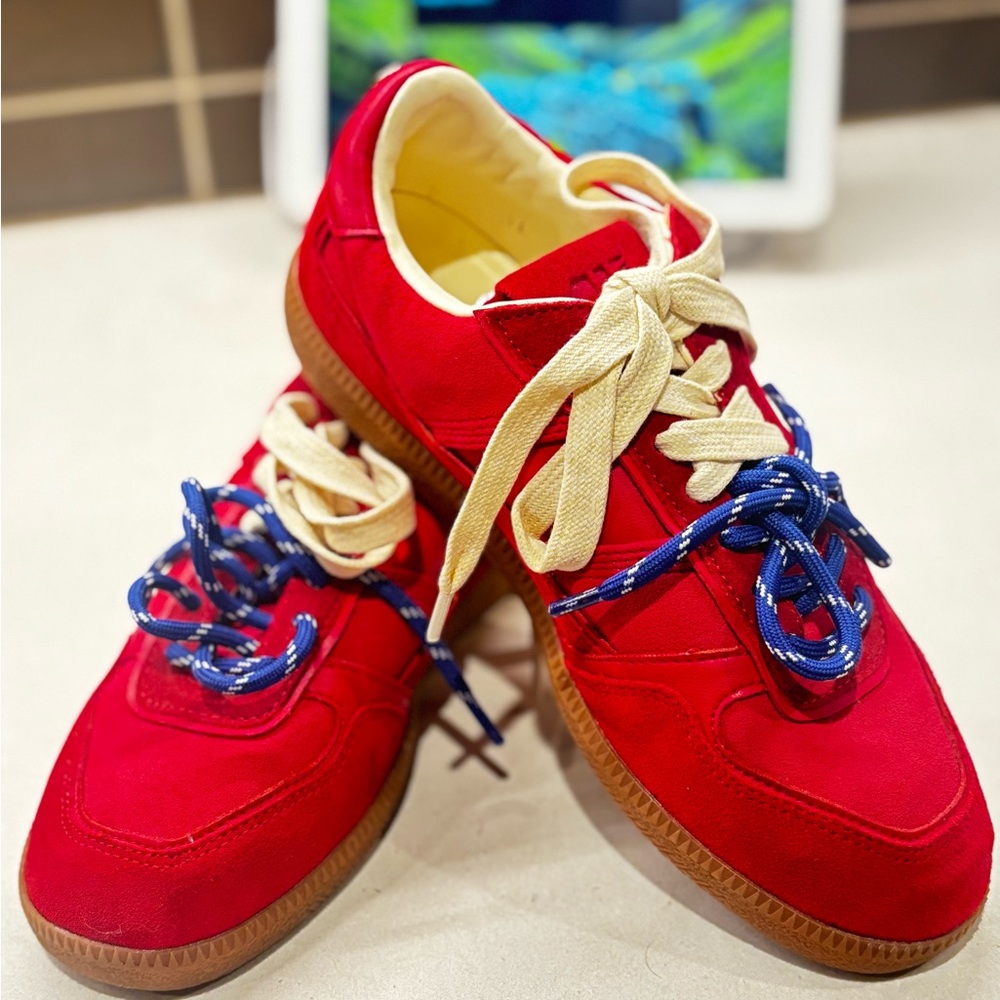 Steve Madden Red Sneakers with Blue and Cream Laces